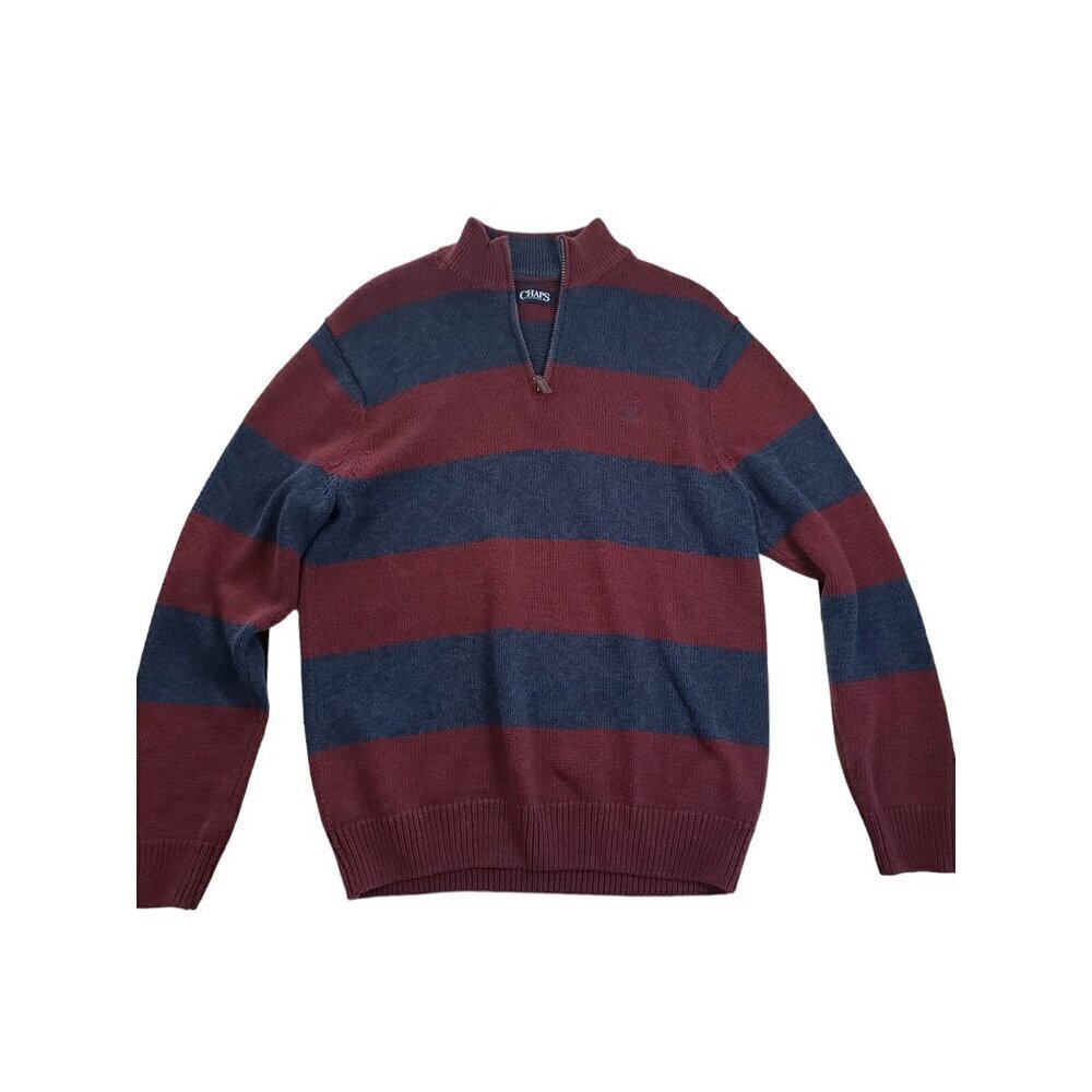 Chaps striped pullover sweater burgundy and navy, Size Large